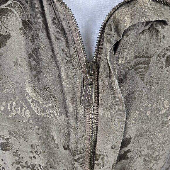 FUDA International Sz Large Olive Green 100% Silk Bomber Jacket Seashell Pattern - Picture 4 of 14